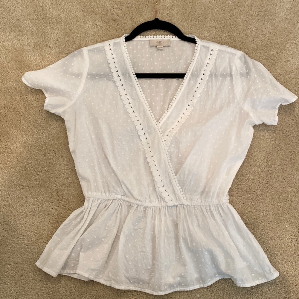 LOFT white embroidered blouse